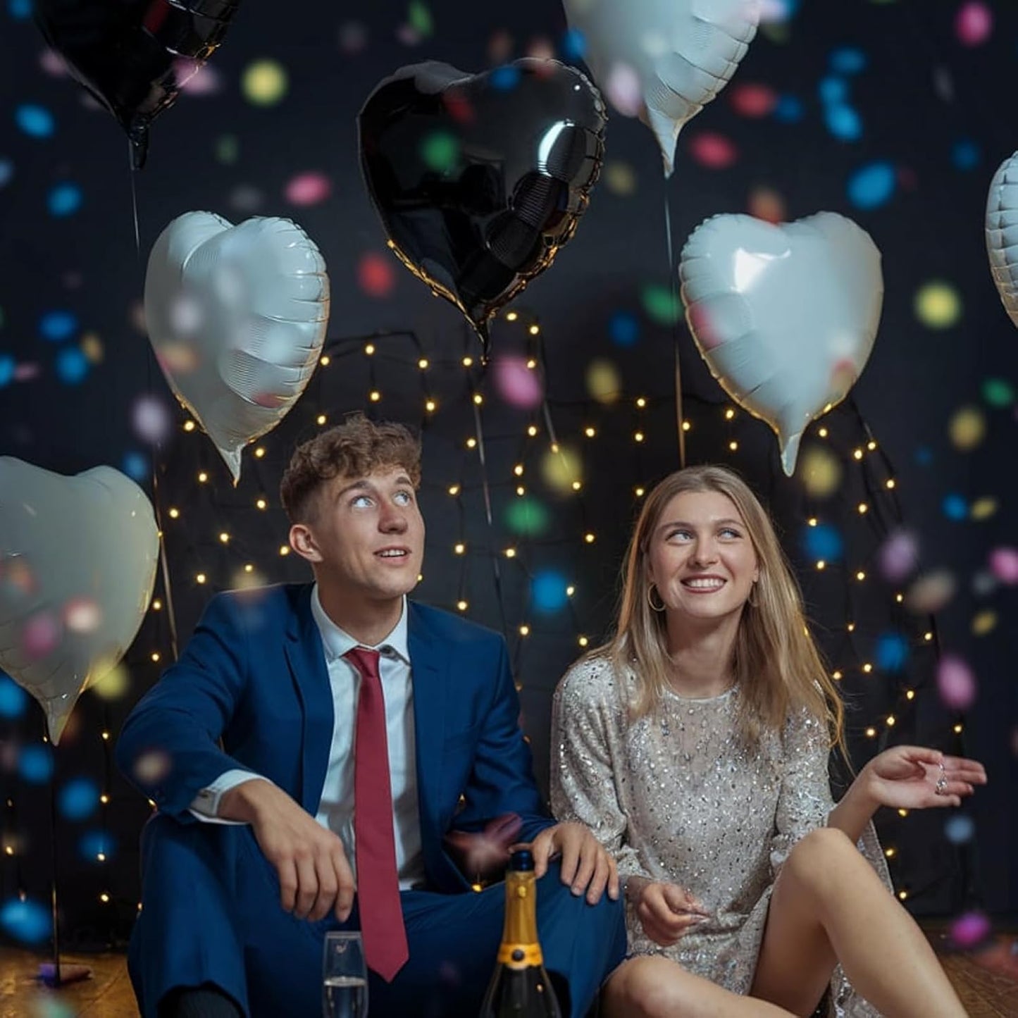 Black White Heart Balloons, 18 Inch Black and Cream White Heart Shape Balloon, 12PCS White Sand Black Helium Foil Heart Balloon for Birthday Wedding Bridal Shower Bachelorette Party Decorations