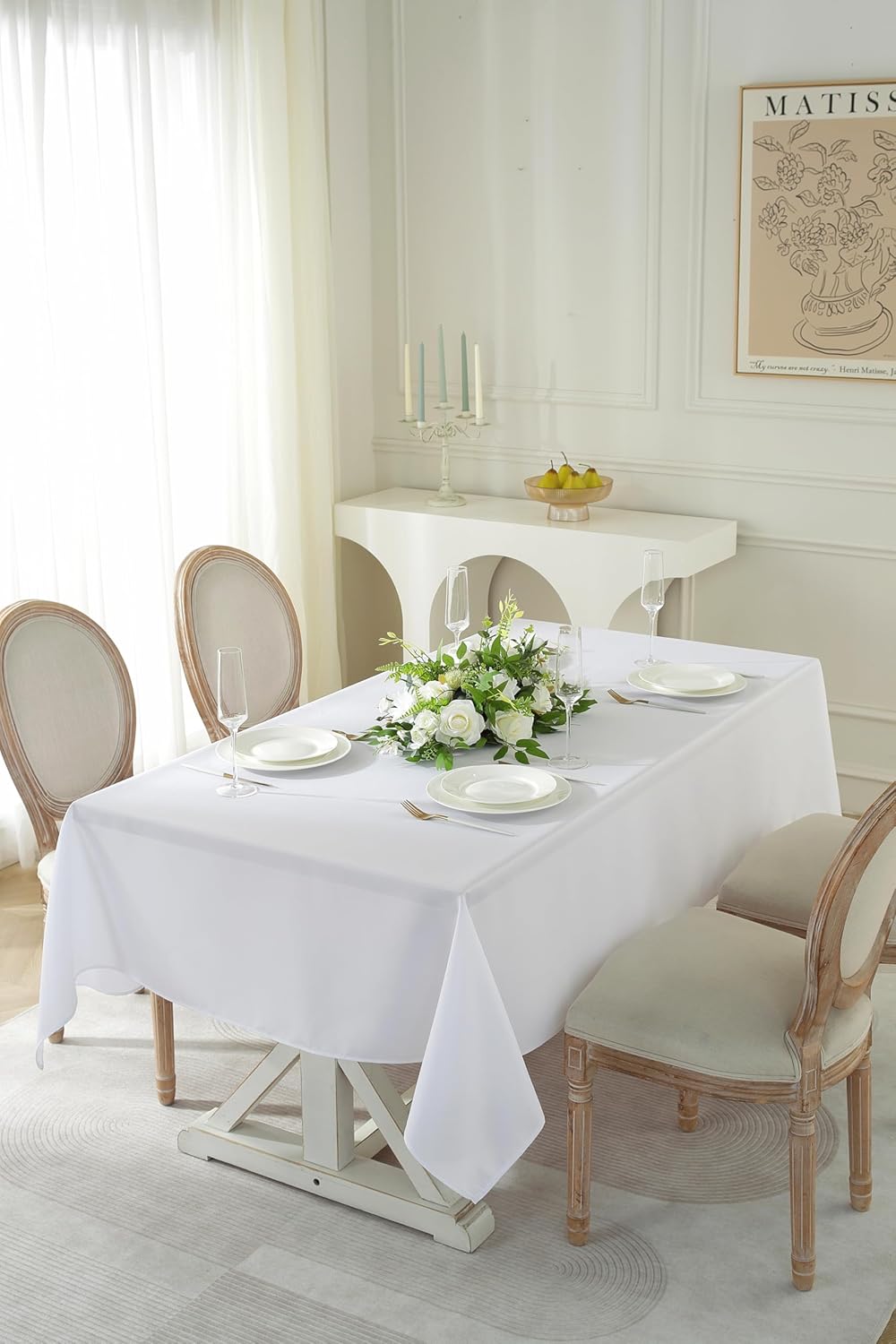 Craft And Party Rectangle Tablecloth, 70 x 90 Inch White Tablecloth, Polyester Fabric Washable Table Cloth for Home, Party, Wedding or Restaurant Use.