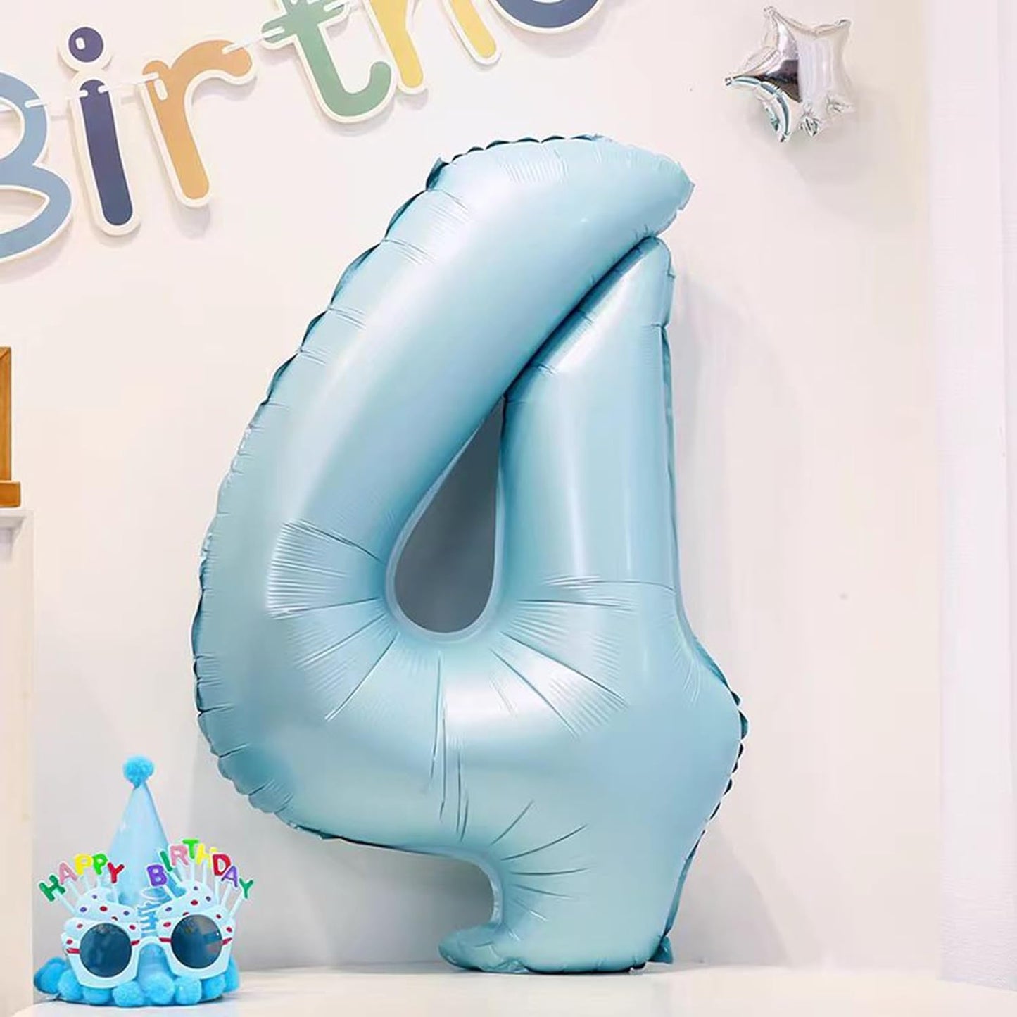 40 Inch Blue Large Numbers Balloons0-9,Number 4 Digit Helium Balloons,Foil Mylar Big Number Balloons for 4th 14 Birthday Party Supplies Decorations Anniversary Wedding Supplies Decorations(Blue No 4)