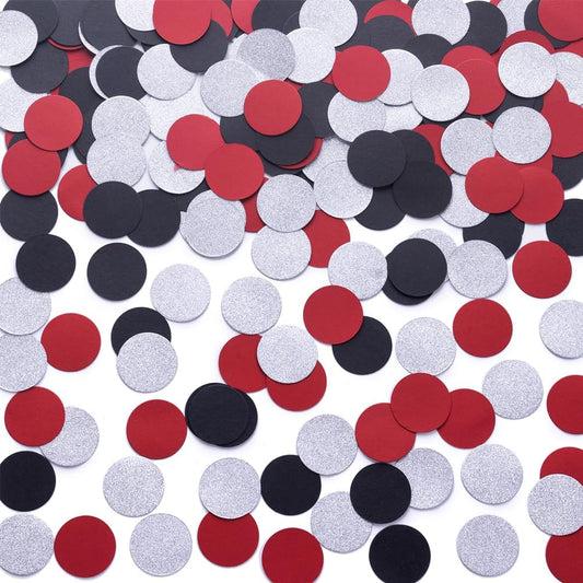 Silver Black and Red Confetti Table Decoration for Birthday Retirement Halloween Graduation Theme Party,1.2 inch in Diameter,200 Counts