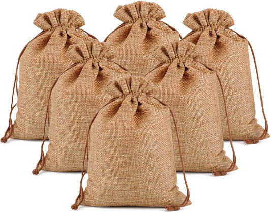 Lucky Monet 25/50/100PCS Burlap Gift Bags Wedding Hessian Jute Bags Linen Jewelry Pouches with Drawstring for Birthday, Party, Wedding Favors, Present, Art and DIY Craft (100Pcs, Coffee, 3” x 4”)