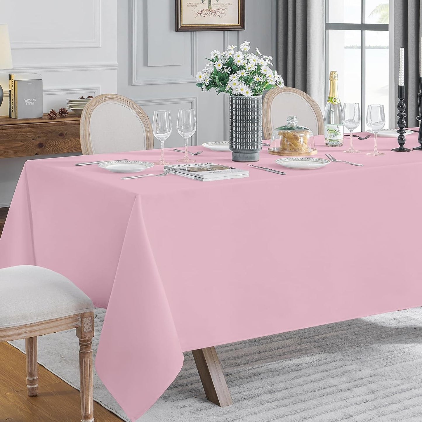 VidaFete Tablecloth 6 Pack 90 * 156inch Rectangle Table Cloth Polyester, Stain Wrinkle Resistant Polyester Dining Table Cover for Kitchen Dinning Party Wedding Rectangular Buffet Decoration(Pink)
