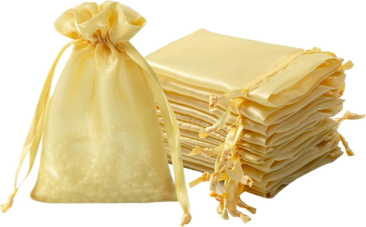 QIANF 20 Pcs Gold Small Organza Bags 4X6 inch for Wedding Favors with Drawstring, Mini Mesh Gift Bags Jewelry Pouch for Candy Bridal Shower Party Favor Baby Shower Christmas