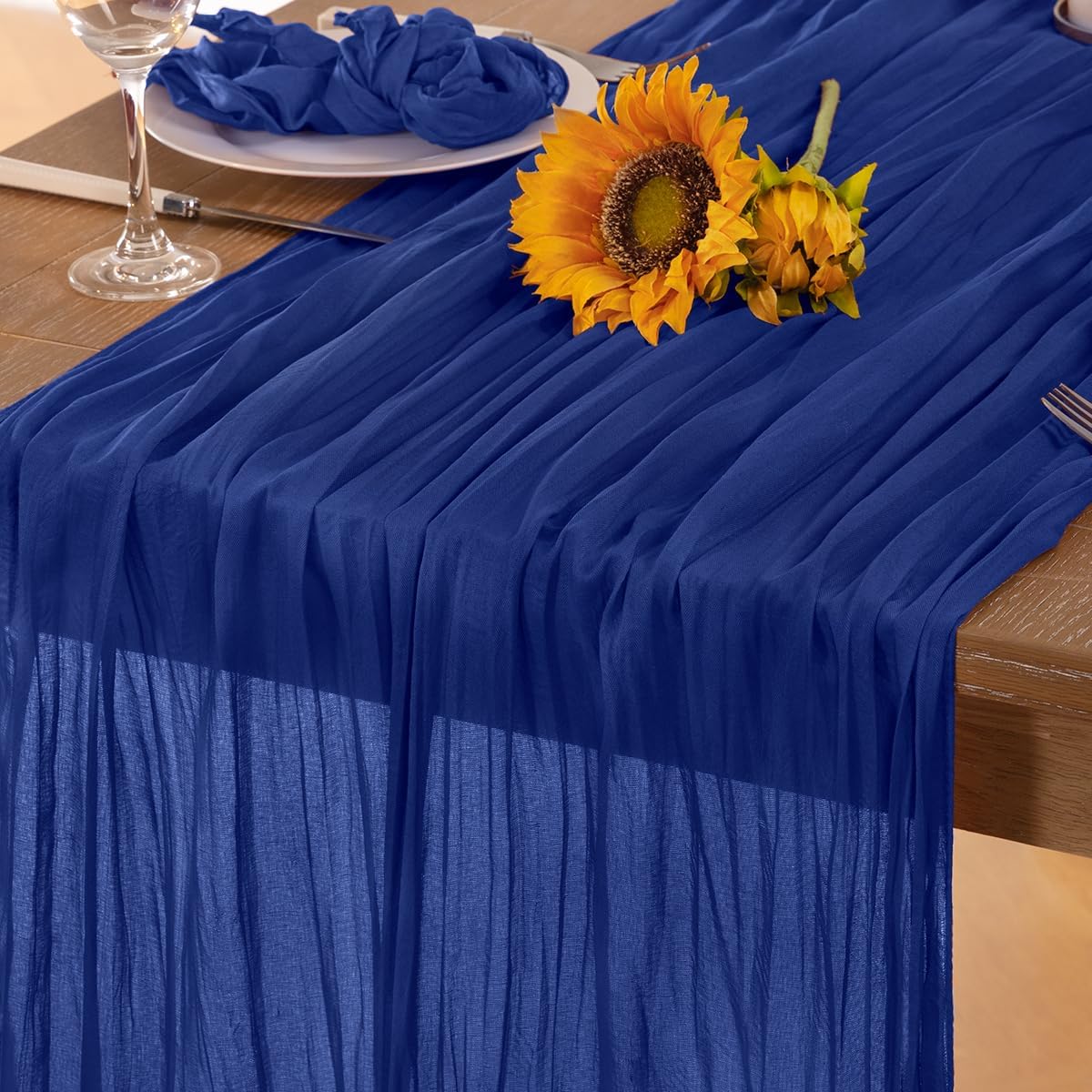 Royal Blue Cheesecloth Table Runner Blue 6 Pack Fall Table Runnerss Boho Gauze 120 Inches Fall Table Decorations for Thanksgiving Weddings Bridal Baby Shower Birthday Parties Decor