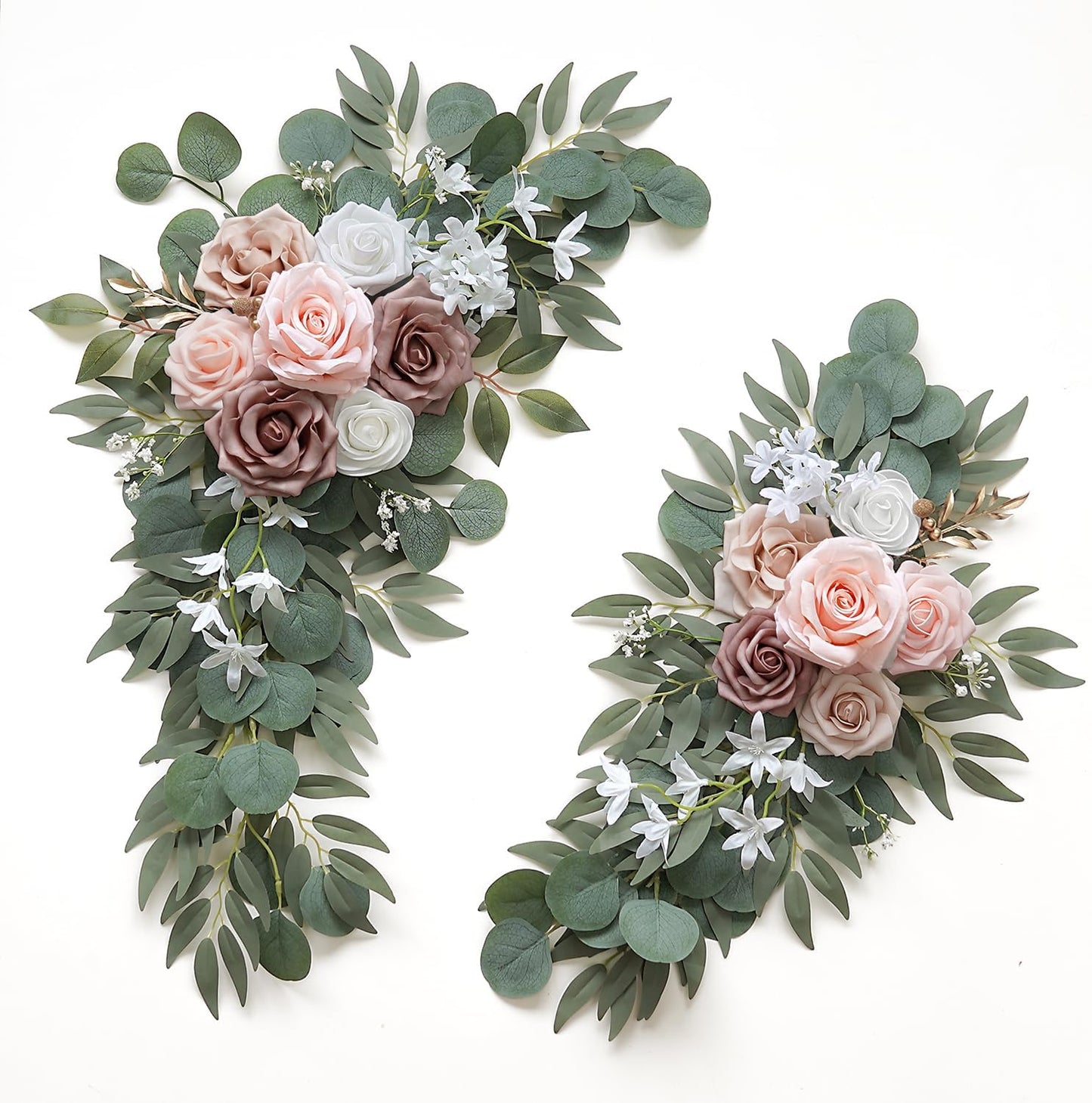 Artificial Dusty Rose Flowers Swag Set of 2 for Wedding Welcome Signs Floral Decorations, Wedding Arch Flowers for Wedding Ceremony