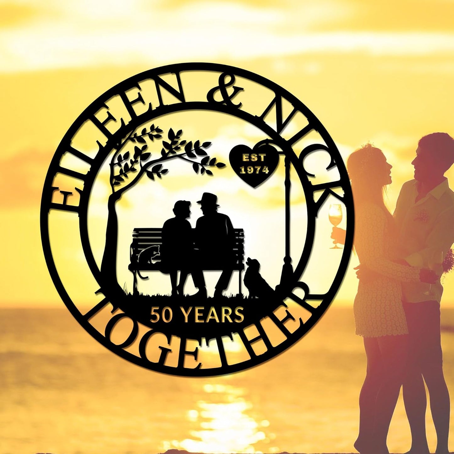 Custom Wedding Anniversary Sign, Personalized Wedding Gifts for Parents, Custom Metal Couple Name Sign, 50th or Any Year Wedding Anniversary Metal Wall Art, for Husband Wife