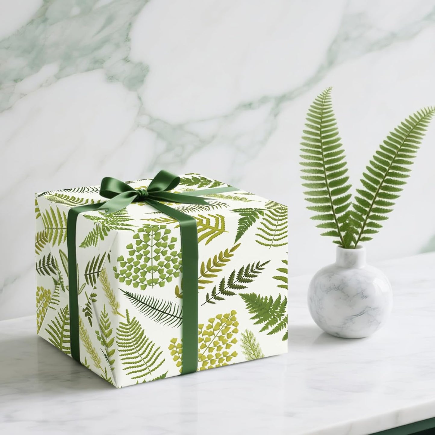 WRAPAHOLIC Fern Wrapping Paper Roll - Mini Roll - 17 Inch x 33 Feet - Woodland Fern Botanical Wrapping Paper Perfect for Birthday, Wedding, Baby Shower