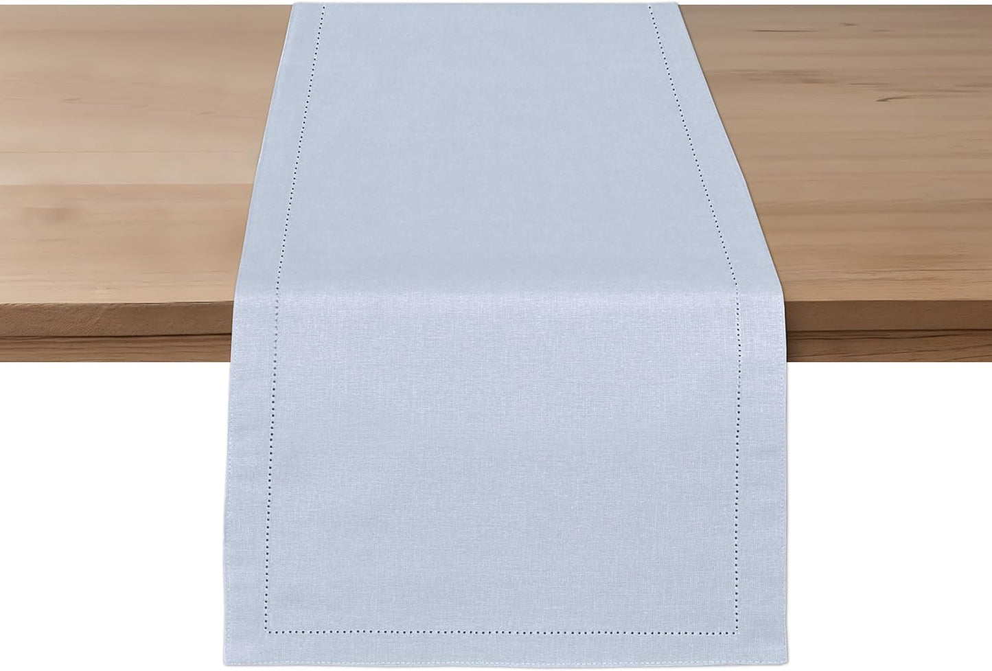 Ruvanti Linen Table Runner 120 Inches, Classic Hemstitch, Washable, Reusable, Non-Slipping, Stain Resistant- Perfect for Parties, Weddings, Dinners, Thanksgiving, Christmas, Indoor use – Arctic Ice