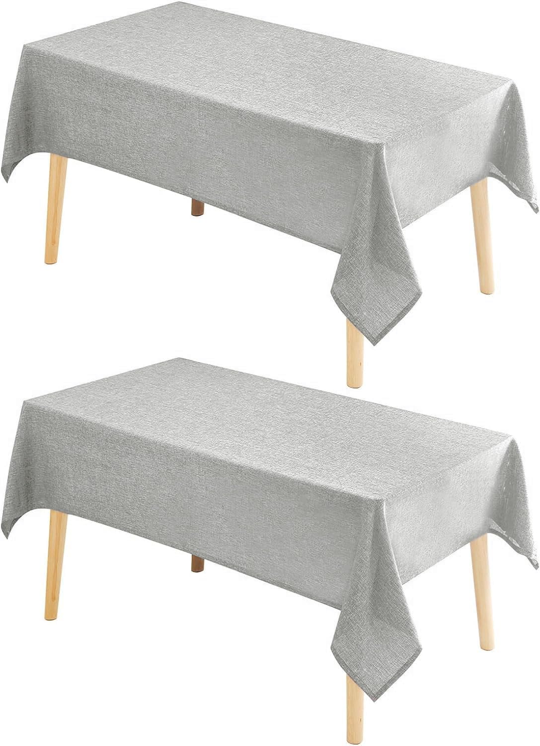 Hiasan 2 Pack Faux Linen Rectangle Tablecloth - Wrinkle and Stain Resistant Washable Table Cloth for Kitchen Dining Room Holiday Table Cover for Party Dinner, Light Grey, 60 x 102 Inch