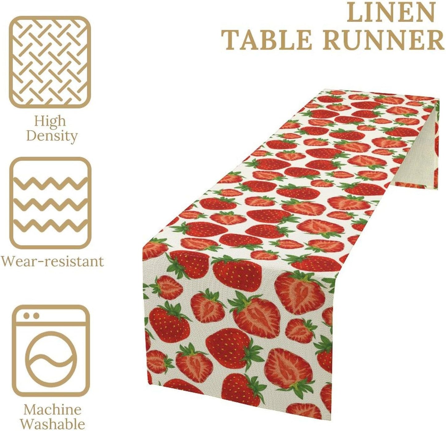 Strawberry Table Runner,Spring Summer Fruit Print Table Runner for Kitchen Dining Table Home Party Decoration 13x36 Inch
