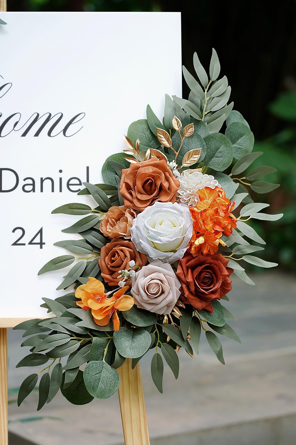 Artificial Flower Swag Set of 2 for Wedding Welcome Signs Floral Decorations, Burnt Orange Wedding Arch Flowers for Wedding Ceremony