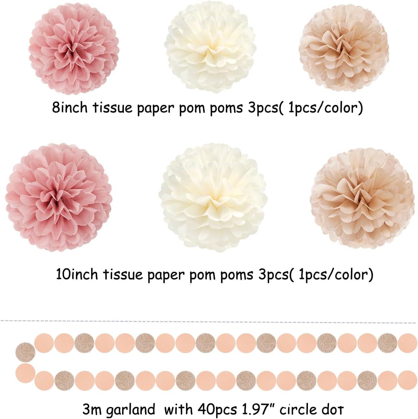 Pink Champagne-Peach Rose-Gold Boho Party Decorations - 23pcs Women Girls Birthday Tissue Pom Poms Streamers,Baby Bridal Shower Tassel Garland Banner,Rustic Wedding Graduation Decor Backdrop Ouruola