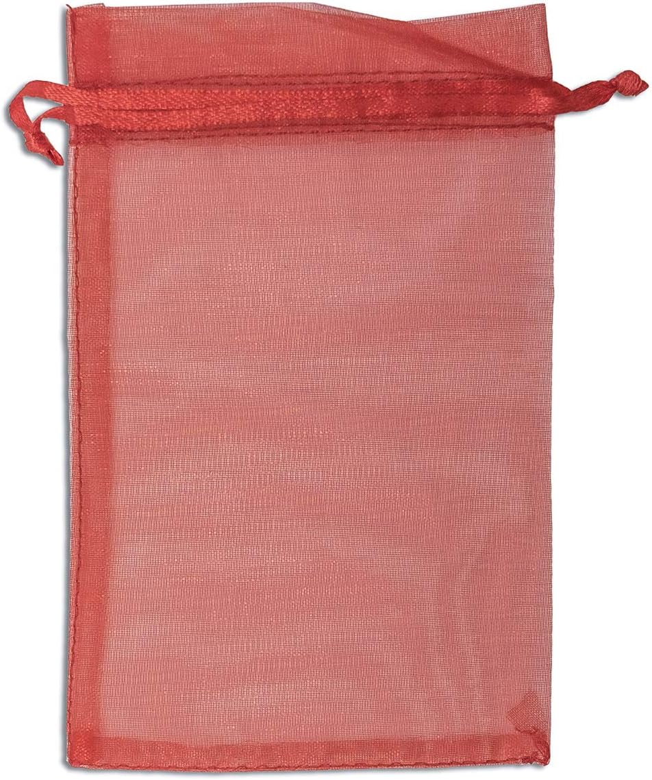 TheDisplayGuys 48-Pack 3x4 Red Sheer Organza Gift Bags with Drawstring, Jewelry Candy Treat Wedding Party Favors Mesh Pouch
