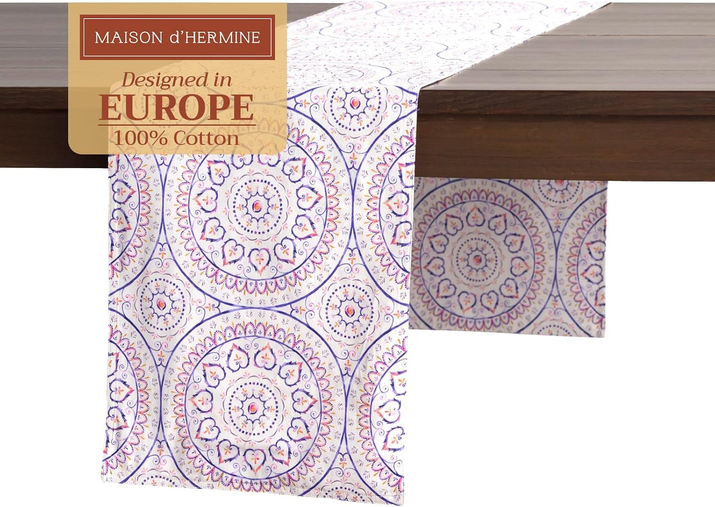 Maison d' Hermine Table Runner 100% Cotton Double Layer Table Runners 72 inches Long Decorative for Home Kitchen Dining Party Baby Shower Wedding Bridal Shower Spring Summer (Mandala, 14.50" x 72")