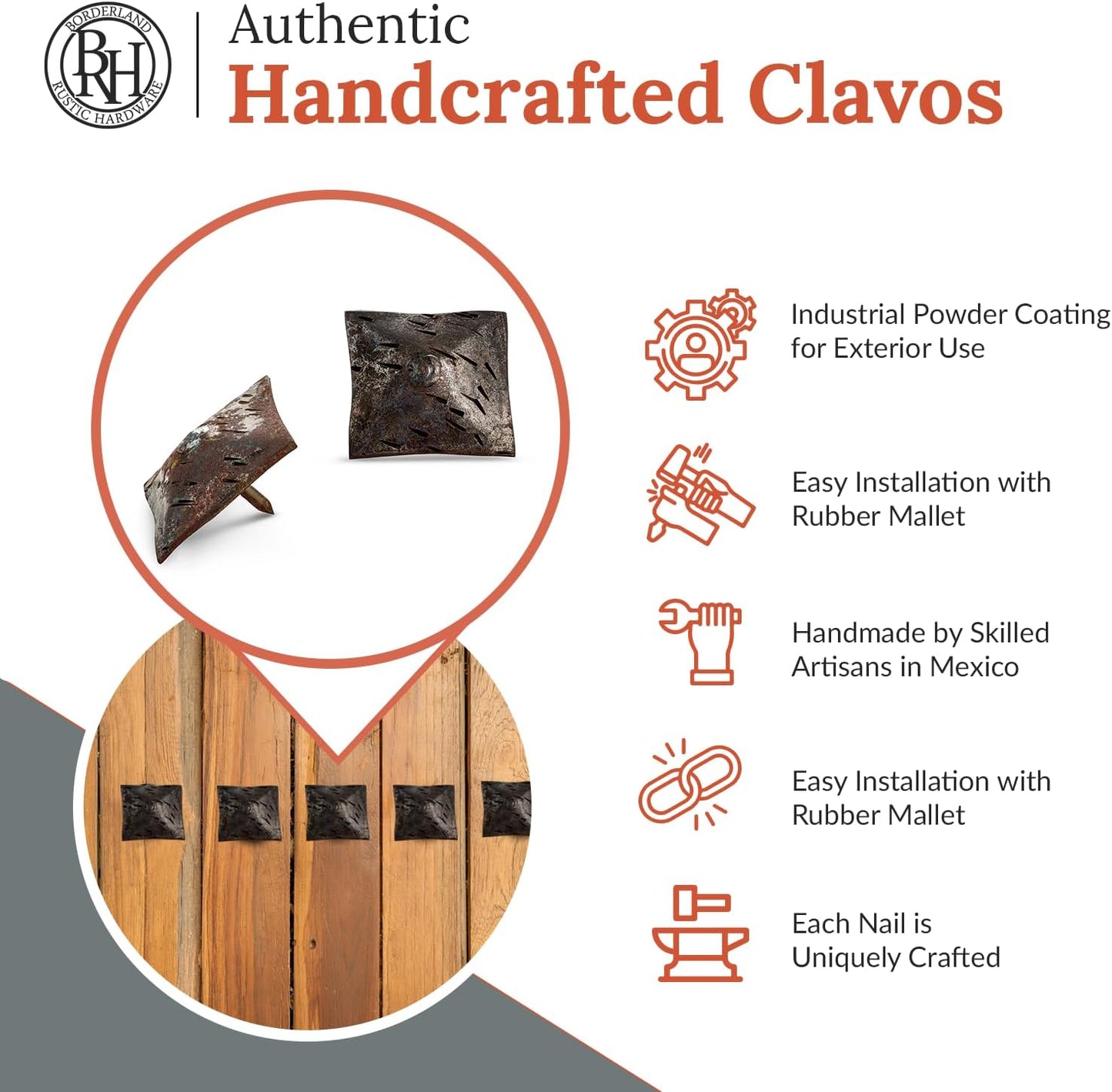 25 Pack 1.5" Square Head Iron Clavos Decorative Nails – Unfinished – Handmade Rustic Square Fasteners for Farmhouse Shutters, Faux Wood, Barn Doors, Shutters, and Gates – Ornamental Wood Accent