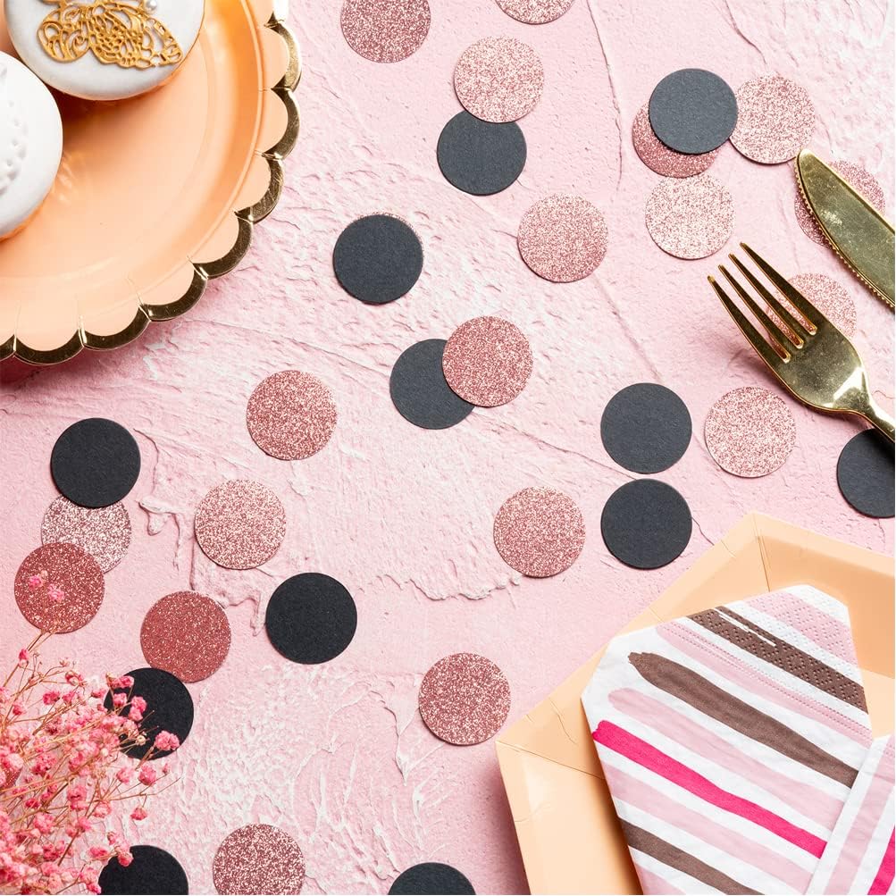 Rose Gold Glitter and Black Confetti Table Decoration for Valentine's Day Bachelor Birthday Engagement Theme Party,1.2 inch in Diameter,200 Counts