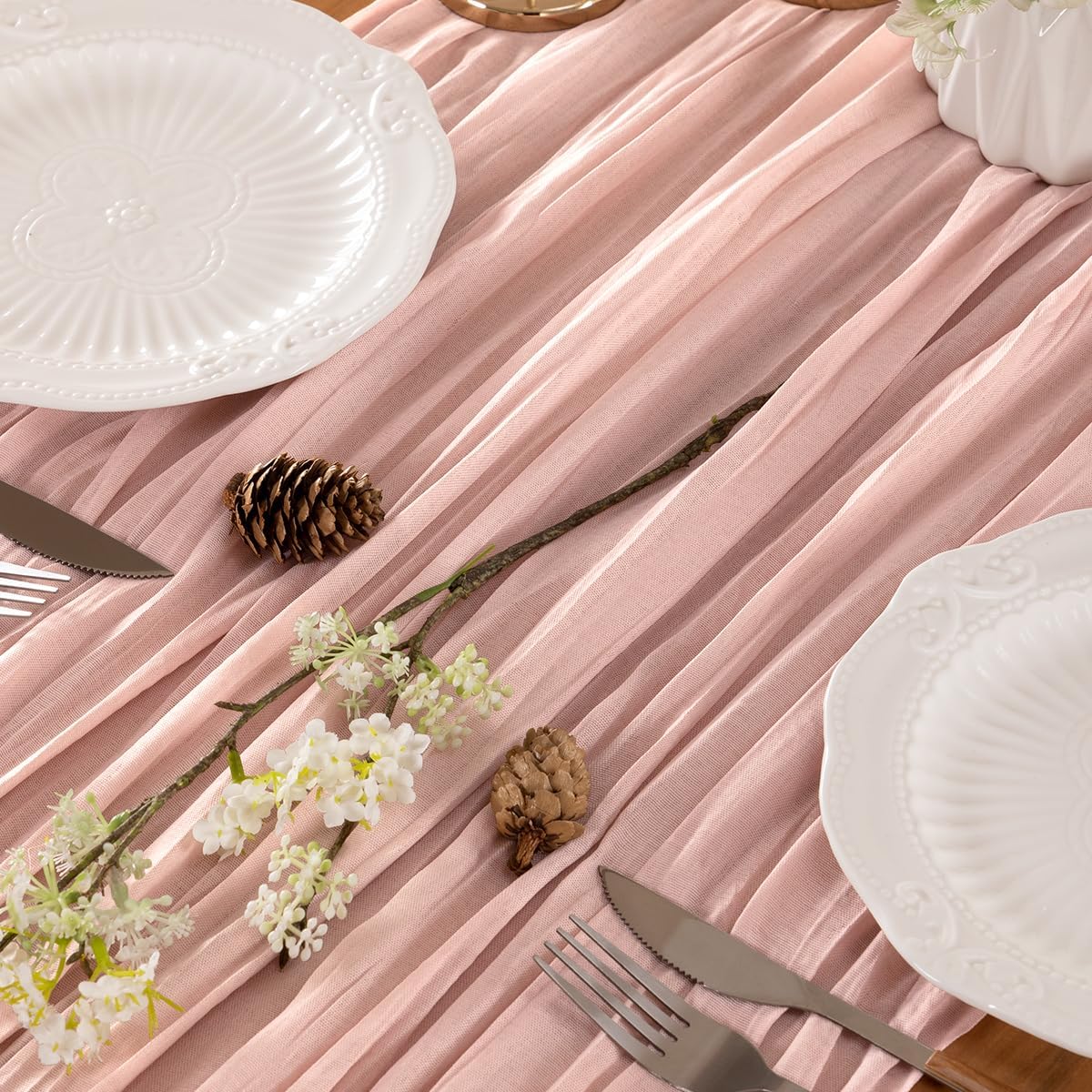 Dusty Pink Table Runner Cheesecloth Table Runner 4 Pack 10FT Rustic Spring Easter Table Runner 35 x 122 Inches Boho Decoration for Home Wedding Baby Shower Birthday Party