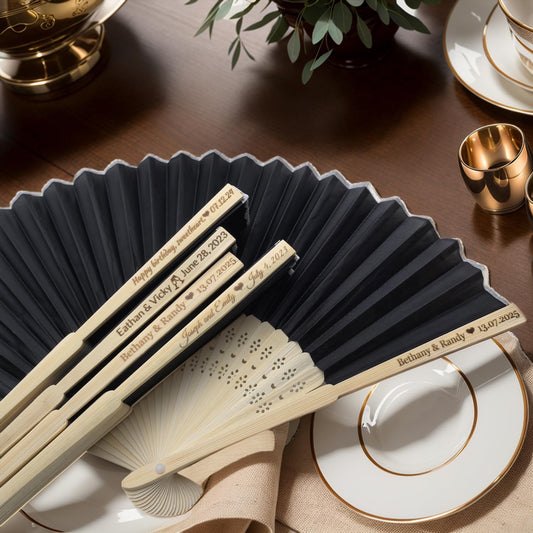 30Pcs Personalized Silk Fans Folding Hand Fan, Custom Wedding Bridal Party Favors, Summer Wedding Bride, Wedding Gift, Thank You Gift (Black)