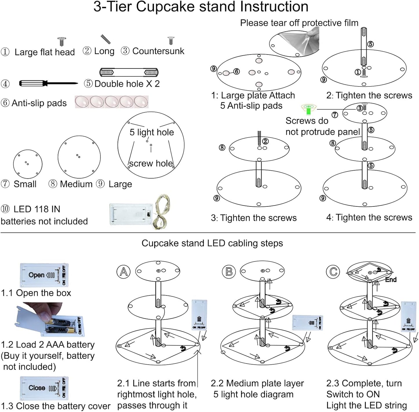 3 Tier Round Cupcake Stand Cupcake Holder, Acrylic Cupcake Tower with LED Yellow Light for 24 Cupcakes, Dessert Table Display Set for Birthday, Bar, Decor Weddings, Parties Events