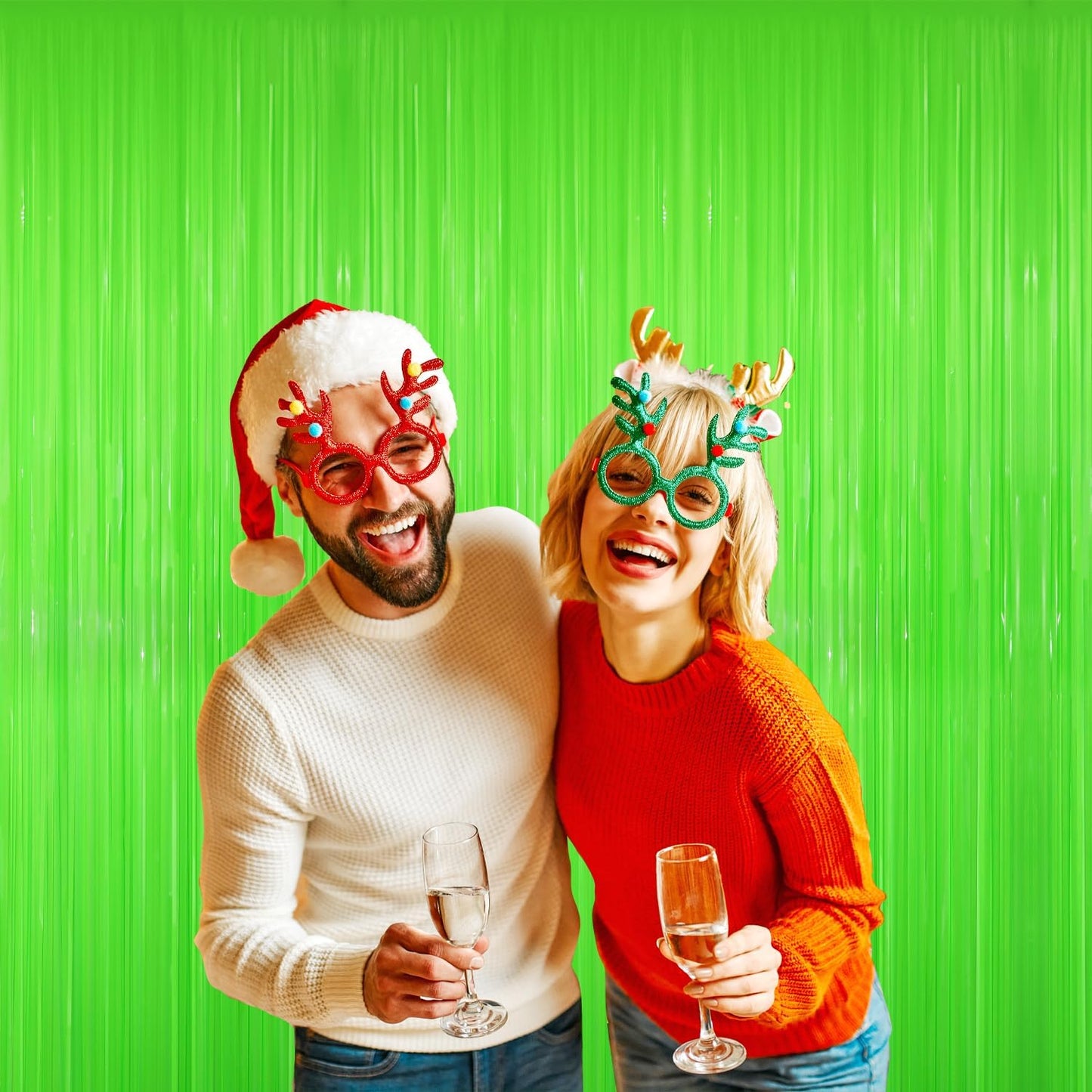 GOER 3.2 ft x 8.2 ft Metallic Tinsel Foil Fringe Curtains Party Photo Backdrop Party Streamers for Birthday,Graduation,New Year Eve Decorations Wedding Decor(1 Pack,Candy Lime Green)