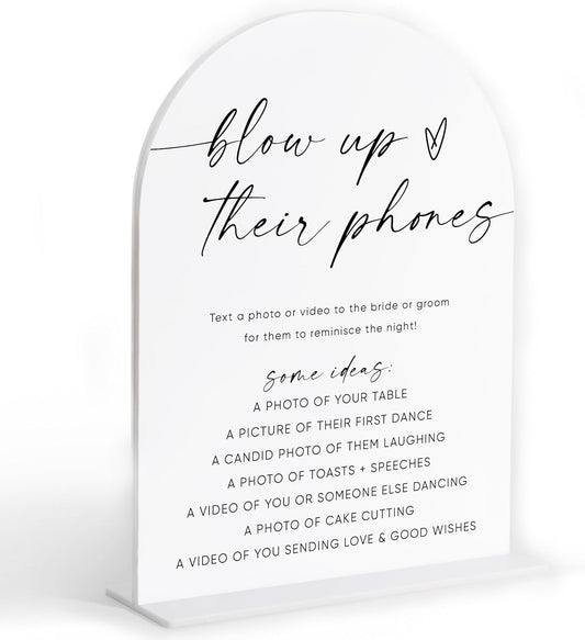 Blow Up Their Phones Sign, White Arch Acrylic Wedding Sign, I Spy Wedding Game, Bridal Shower Decor, Engagement Party Decor, Centerpiece Table Decorations Party for Bride and Groom-22