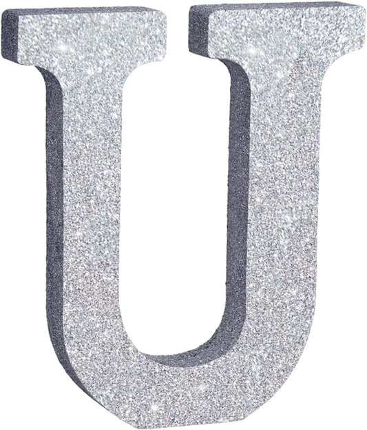 TONIFUL 8 Inch Silver Glitter Letter U Table Centerpiece A-Z Silver Birthday Party Decorations,Silver Alphabet U for Birthday,Chrismas,Graduation,Bridal Shower,Wedding,Anniversary Party Supplies