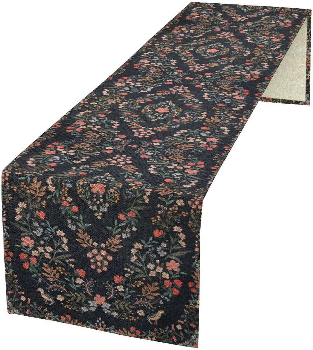 Morris Flower Table Runner, Vintage Blue Floral Rustic Country Style Floral Print Pattern for Home Kitchen Table Decor Dining Coffee Room Garden Party Decor 13x60in