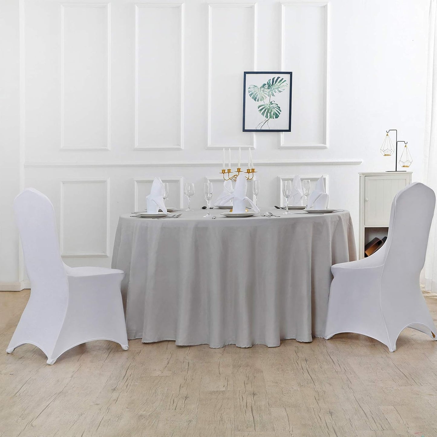 120 inch Round Tablecloth Washable Polyester Table Cloth Decorative Table Cover for Wedding Party Dining Banquet（120 inch,Silver）