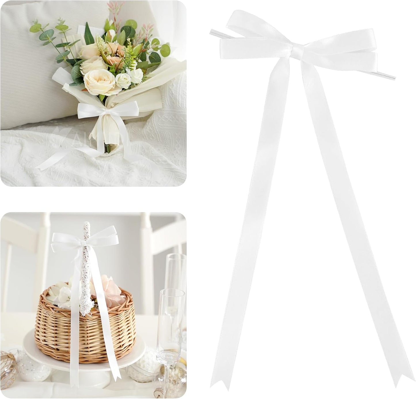 AIMUDI White Bows 5 × 10" Satin Bows for Gift Wrapping Twist Tie Bows Premade Ribbon Bows for Bouquets Invitations Baskets Crafts Wreaths Wedding Birthday Baby Shower Party Decorations, 36 PCs