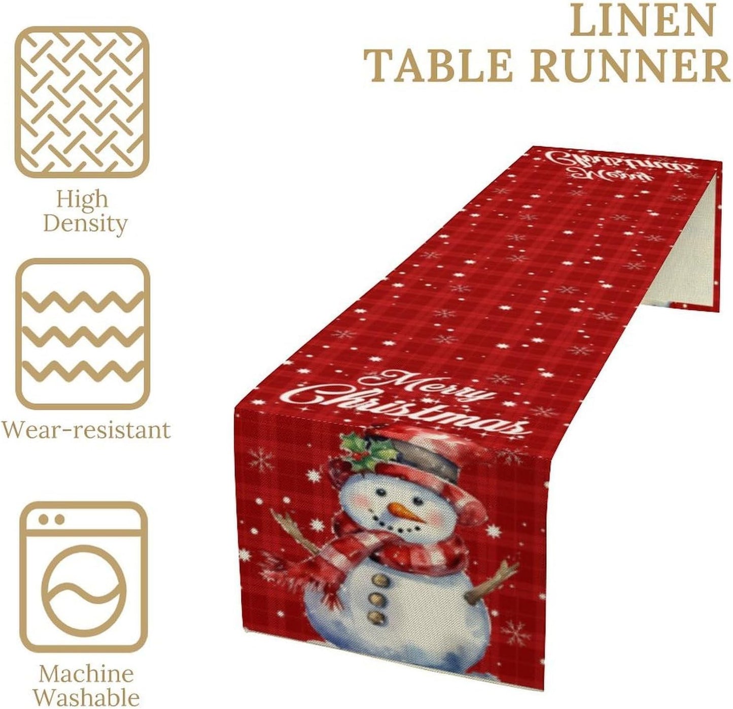 Christmas Table Runner,Christmas Snowman Snowflakes Winter Seasonal Table Cloth Kitchen Dining Table Decoration for Home Party Decor 13x120 Inch