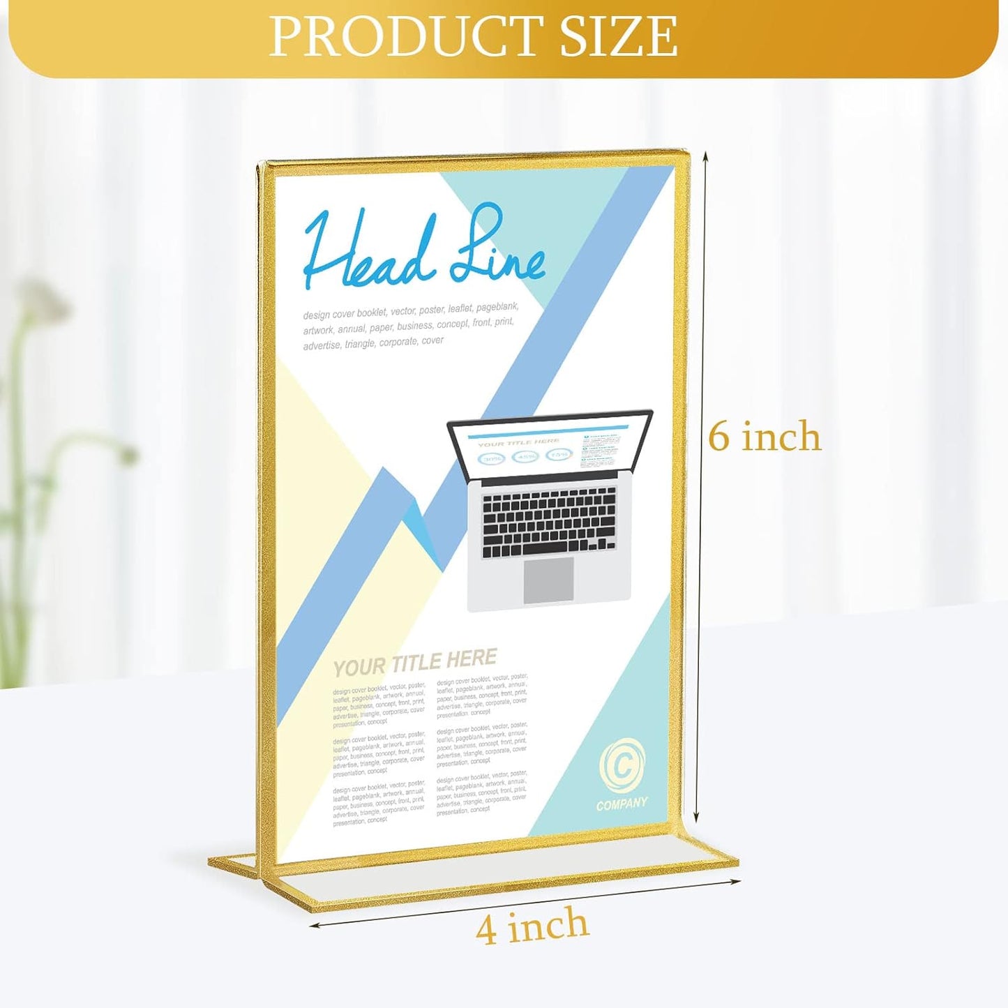 Hoteam 24 Pack 4 x 6 Clear Acrylic Sign Holder with Gold Borders, Gold Picture Frame, Double Sided Wedding Table Number, Acrylic Menu Stands for Wedding Table, Restaurant Sign, Photos Display