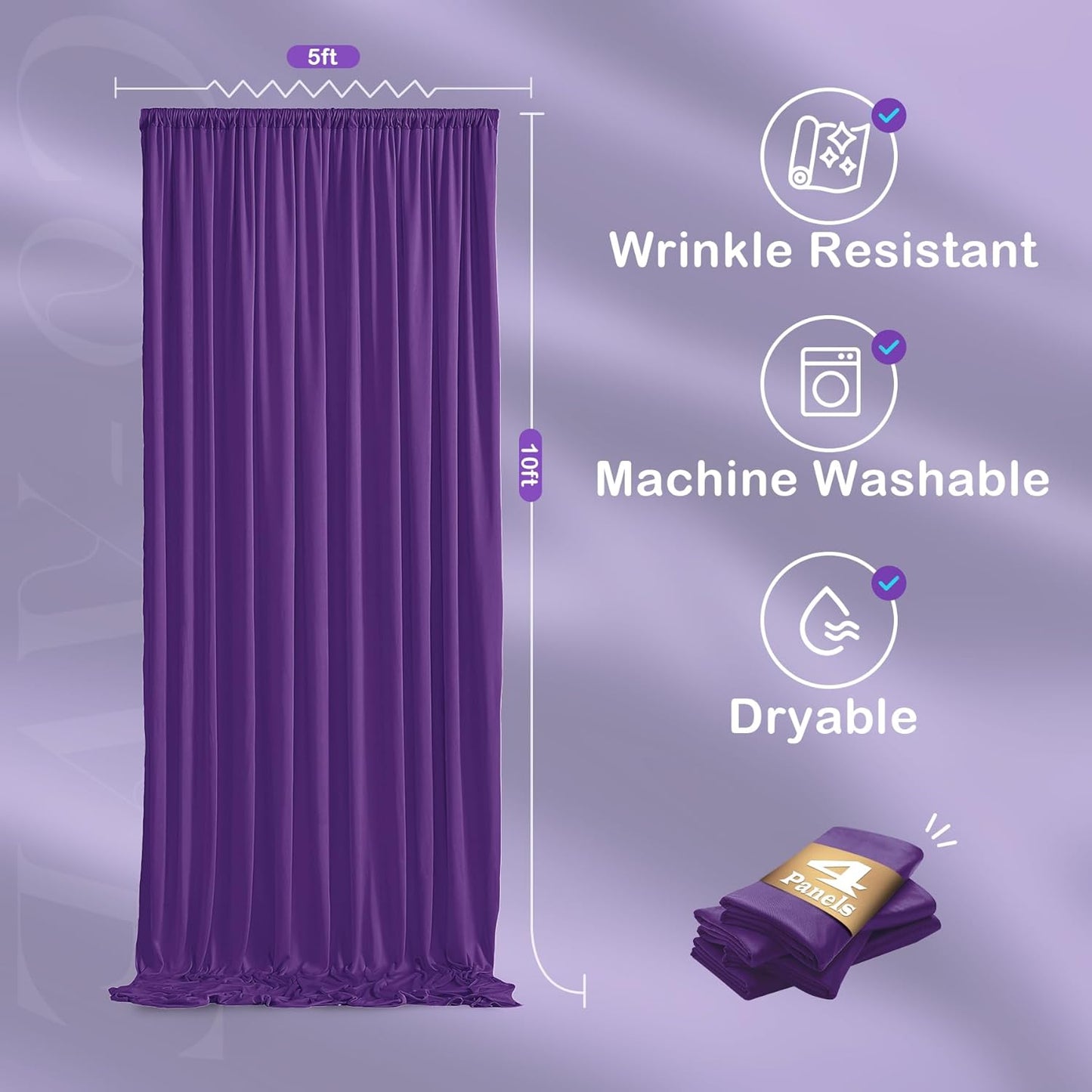 20ftx10ft Purple Backdrop Curtains for Party Background, Wrinkle Free Purple Photo Curtains Backdrop Drapes 4 Panels Back Drop Cloth for Wedding Birthday Photography Baby Shower Decor