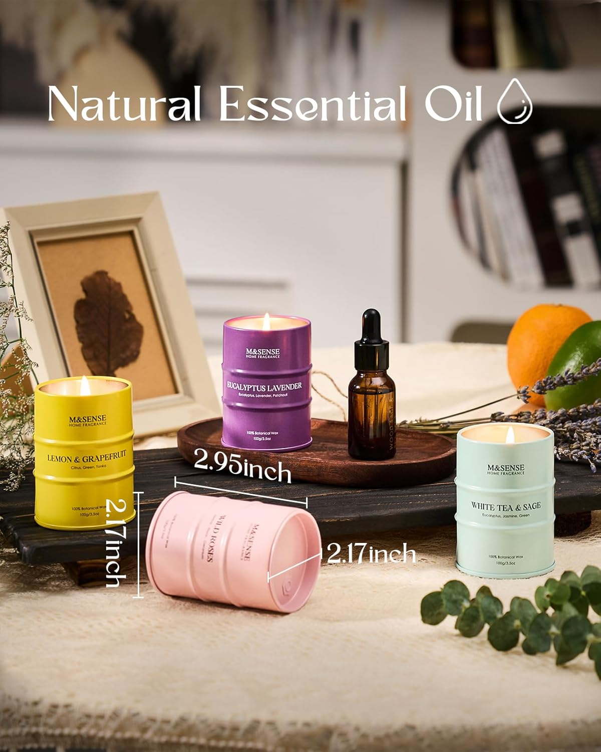 Fall Candles Set | Mini Scented Candles Gift Set | 4 Pack Candles for Home Scented Candle,Citrus Lemon Lavender Rose Sage Candle,Gift Set for Women and Men,Soy Wax 14 oz 86 Hour