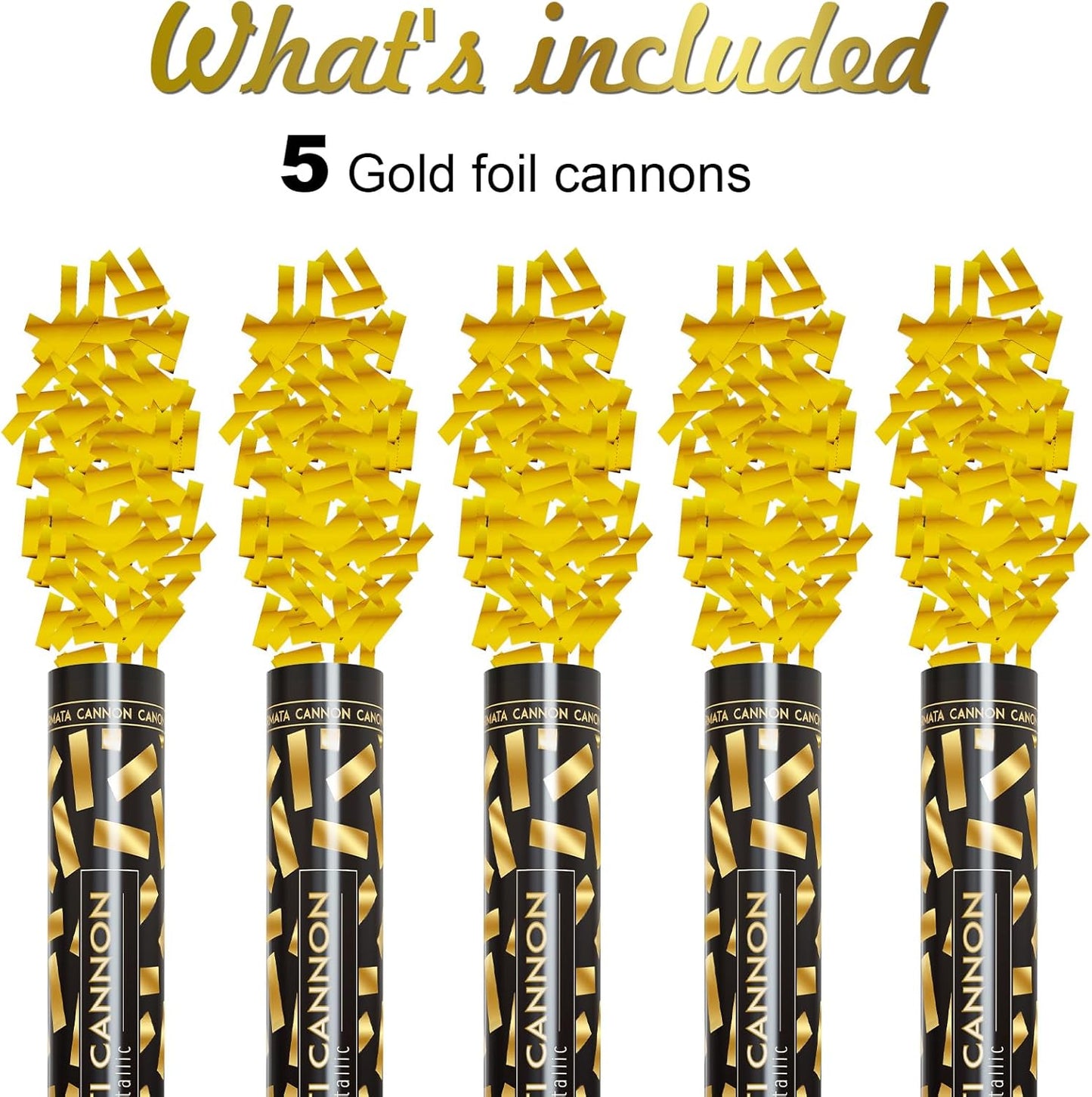 Yellow Confetti Poppers, 15 Inch Gold Party Poppers for Birthday, Wedding, Halloween Celebrations - Air Powered Confetti Gun