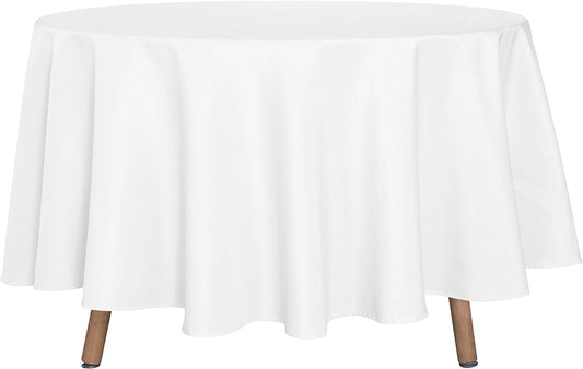 sancua Round Tablecloth - 90 Inch - Water Resistant Spill Proof Washable Polyester Table Cloth Decorative Fabric Table Cover for Dining Tables, Buffet Parties and Camping, White