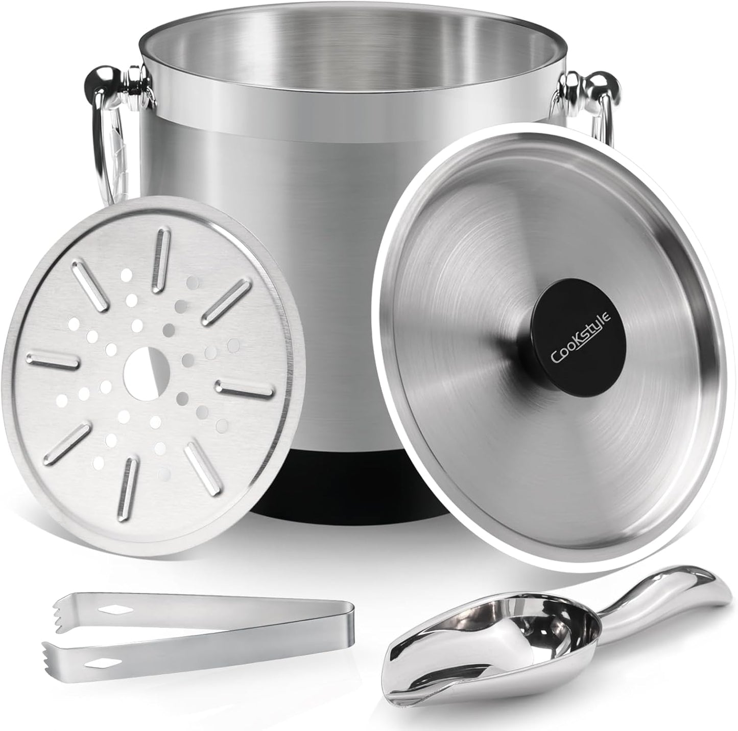 Double-Wall Stainless Steel Insulated Ice Bucket With Lid & Ice Tong [3 Liter] Included Strainer Keeps Ice Cold & Dry, Home Bar, Chilling Beer, Champagne, Wine Bottle