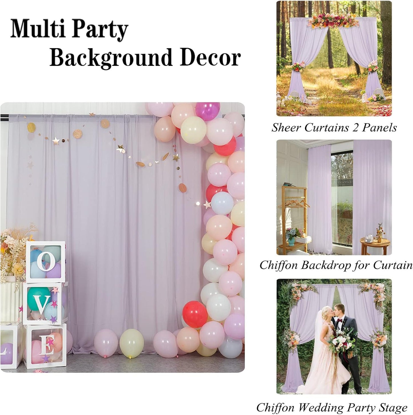 DUOBAO Light Grey Sheer Curtains 2 Panels, 10FT Long, Silver Chiffon Drape, Rod Pocket, Translucent Semi-Sheer, Living Room & Bedroom, 59W x 120L