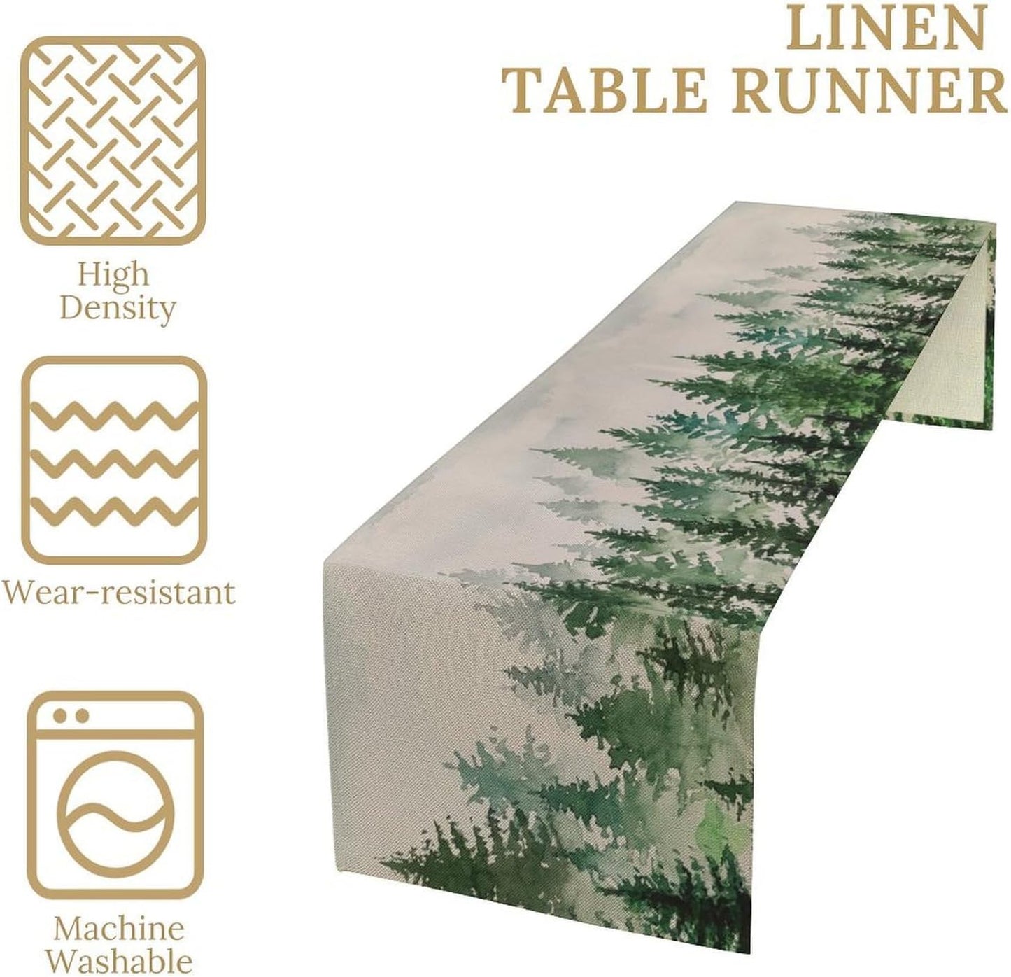 Foggy Forest Table Runner,Green Forest Natural Landscape Table Runner for Kitchen Dining Table Home Party Decoration 13x36 Inch
