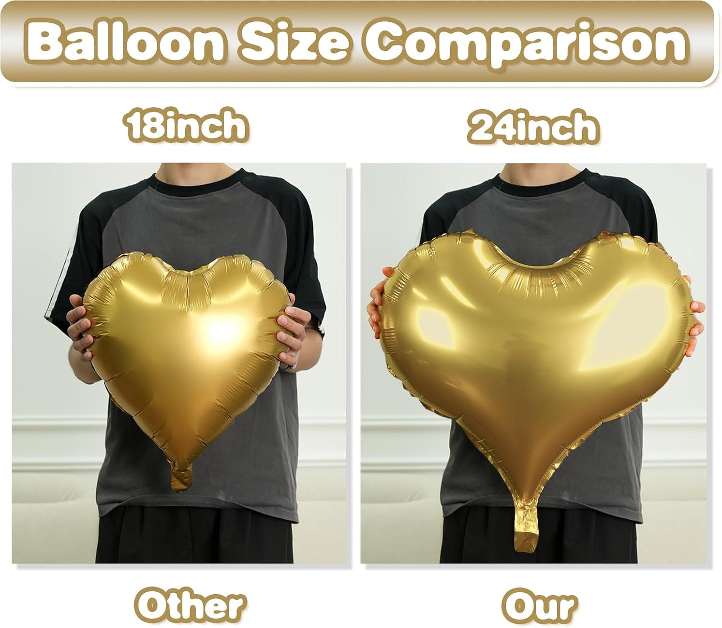 Black Gold Heart Balloons,24Inch Large Gold Black Heart Foil Balloons for Valentine's Day Birthday Wedding Baby Shower Anniversary Decorations