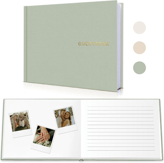 Elegant Linen Wedding Guset Book - Polaroid Guest Book for Wedding Reception,Baby Shower,Bridal Shower and Special Events - 100 Blank Pages for Sign in and Photos (A-Sage Green)