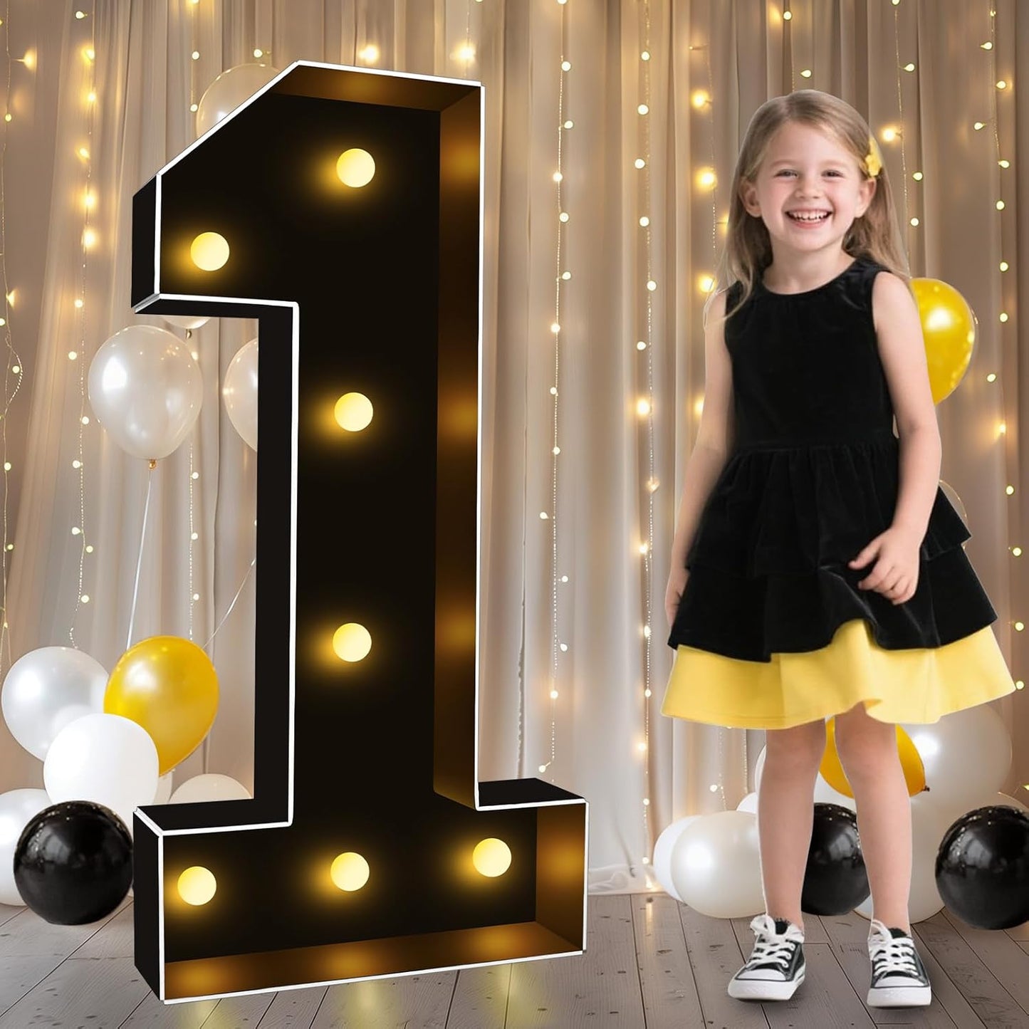 Pooqla 3FT Marquee Light Up Numbers, Black Lighted Party Decor for her him Women Men, Giant Mosaic Light Up Numbers for 1st 16th 21st Birthday Anniversary Decoration, Number 1