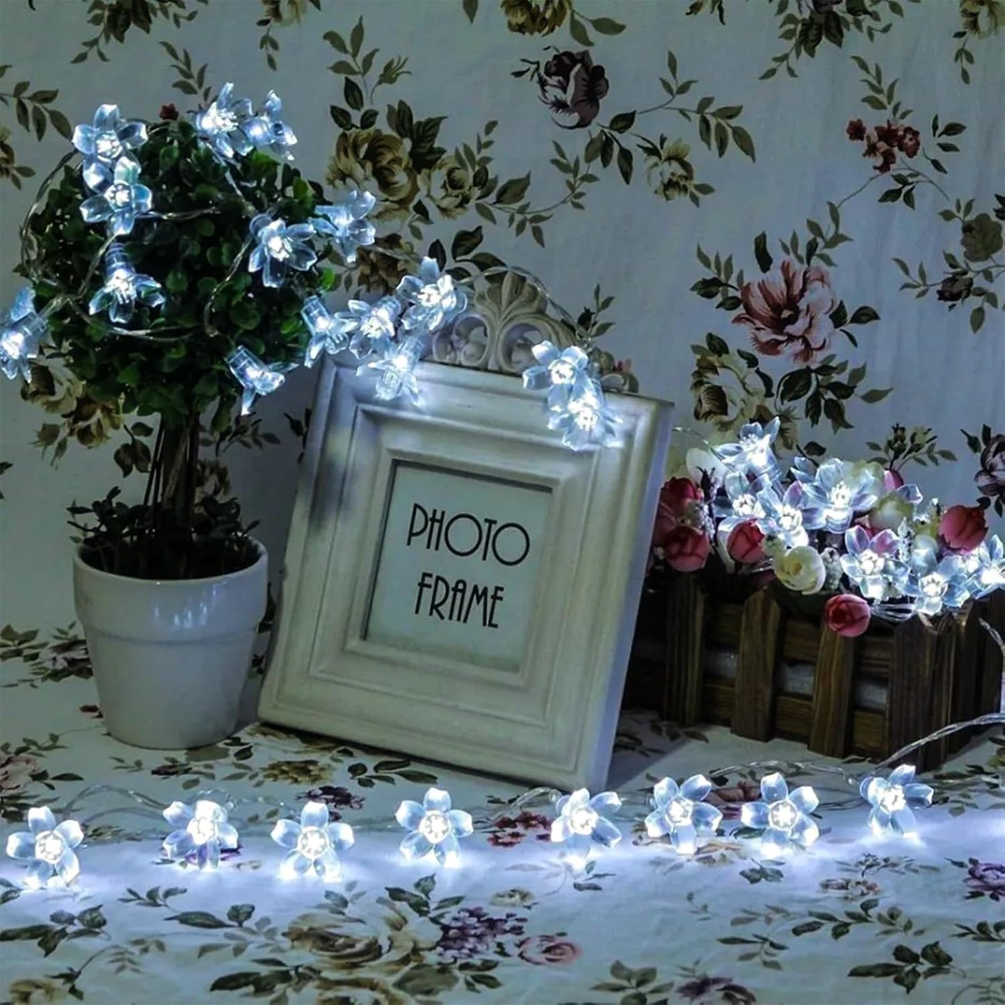 Fairy Cool White Flower String Lights, 33ft 100 LED Plug in 8 Lighting Mode Cherry Blossom Indoor Wall Ceiling Window Decorations, Aesthetic Lamp Decor for Christmas Holiday Easter Bed Room