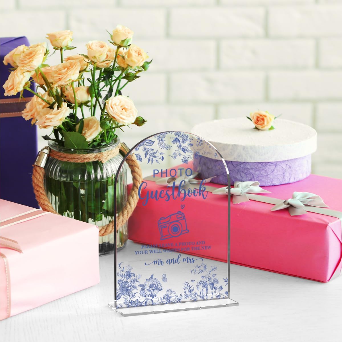 Acrylic Wedding Signs, Dusty Blue Wedding Decor, Blue Weddings Decor, Photo Guestbook Signs for Reception, Modern Calligraphy Arch Acrylic Table Top Sign for Weddings Parties Dinners (Clear)