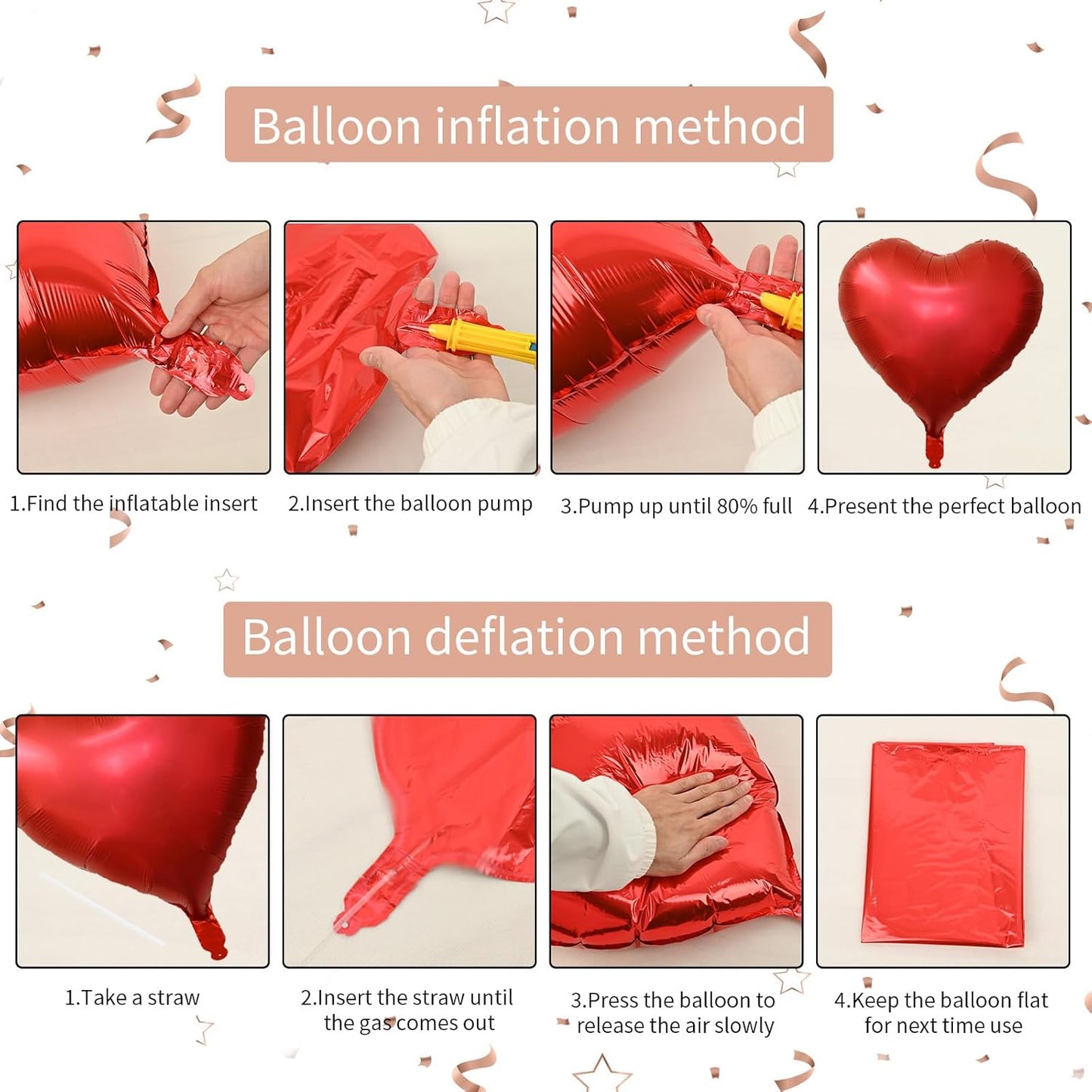 Rose Gold and Pink Heart Balloons, 18 Inch Hot Pink Heart Shape Balloons Foil, 10 Pcs Rose Gold Pink Heart Balloon for Girls Women Valentines Day Birthday Wedding Baby Shower Bridal Party Decorations