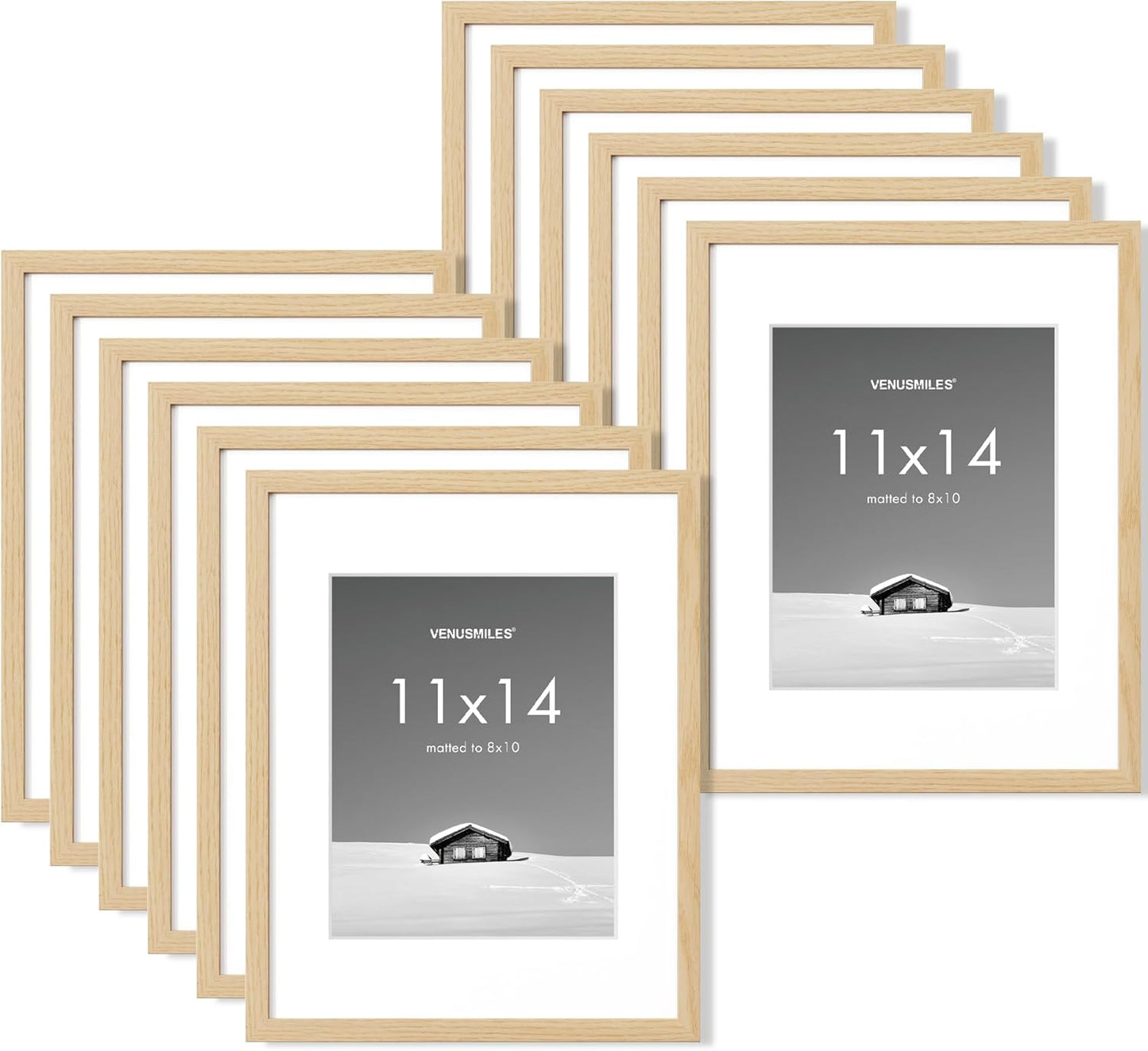 11x14 inch Picture Frame, 11x14 Photo Frames with 8x10 Removable Mat - High Definition Plexiglass - Vertical and Horizontal Display - Wall Hanging Frame - Oak Color, 12 Pack