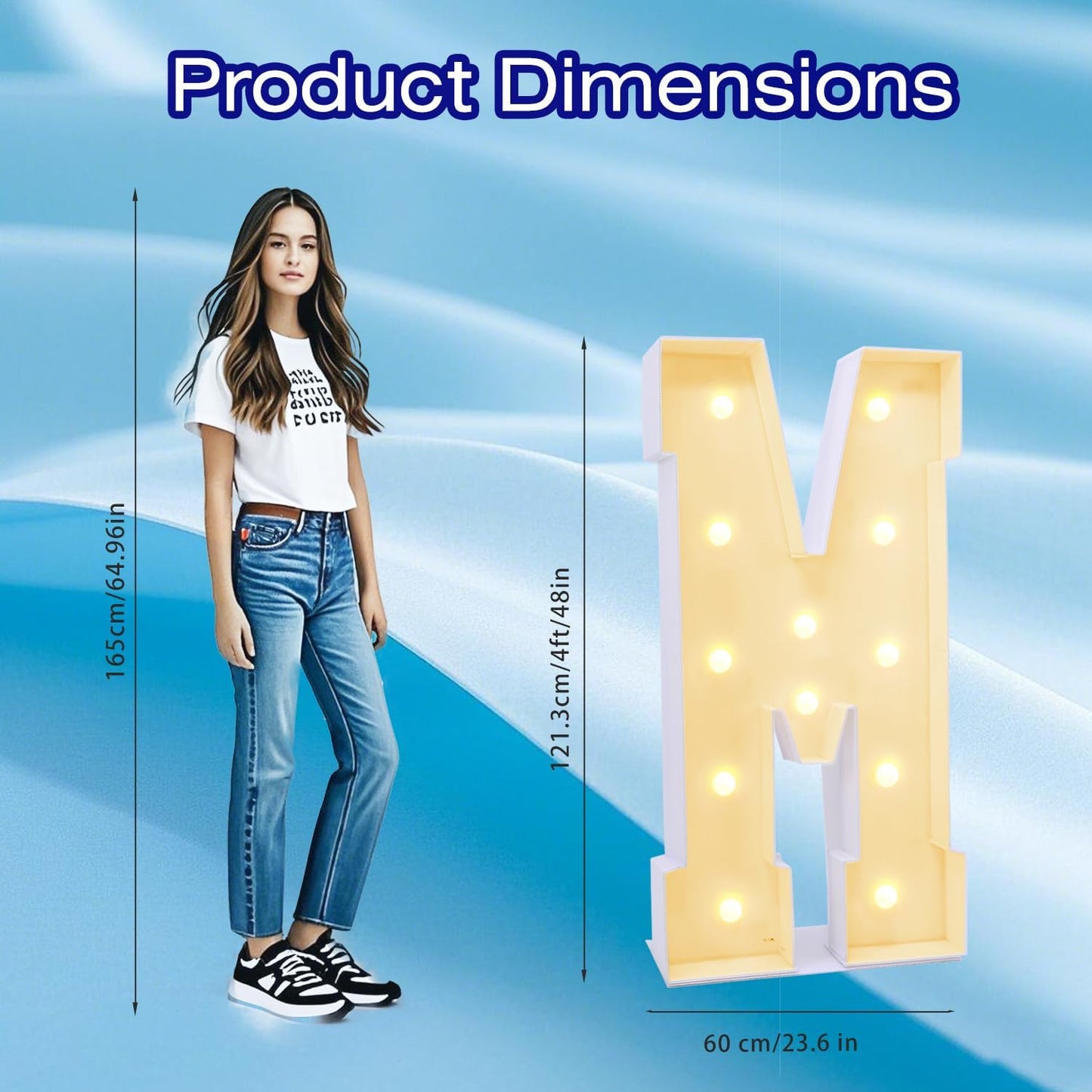 4FT Marquee Plastic Letters M - Light up Letters M Are Made from Corrugated Plastic Board - Quick Assembly Without Tools, Disassembled Components Can Be Used for Garage Sale Signs, Yard Sale Signs