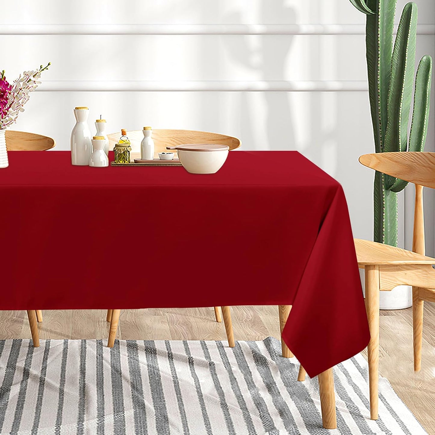 sancua 6 Pack Red Tablecloth 60 x 102 Inch, Rectangle Table Cloth for 6 Feet Tables - Stain and Wrinkle Resistant Washable Polyester Table Cover for Dining Tables, Buffet Parties and Camping