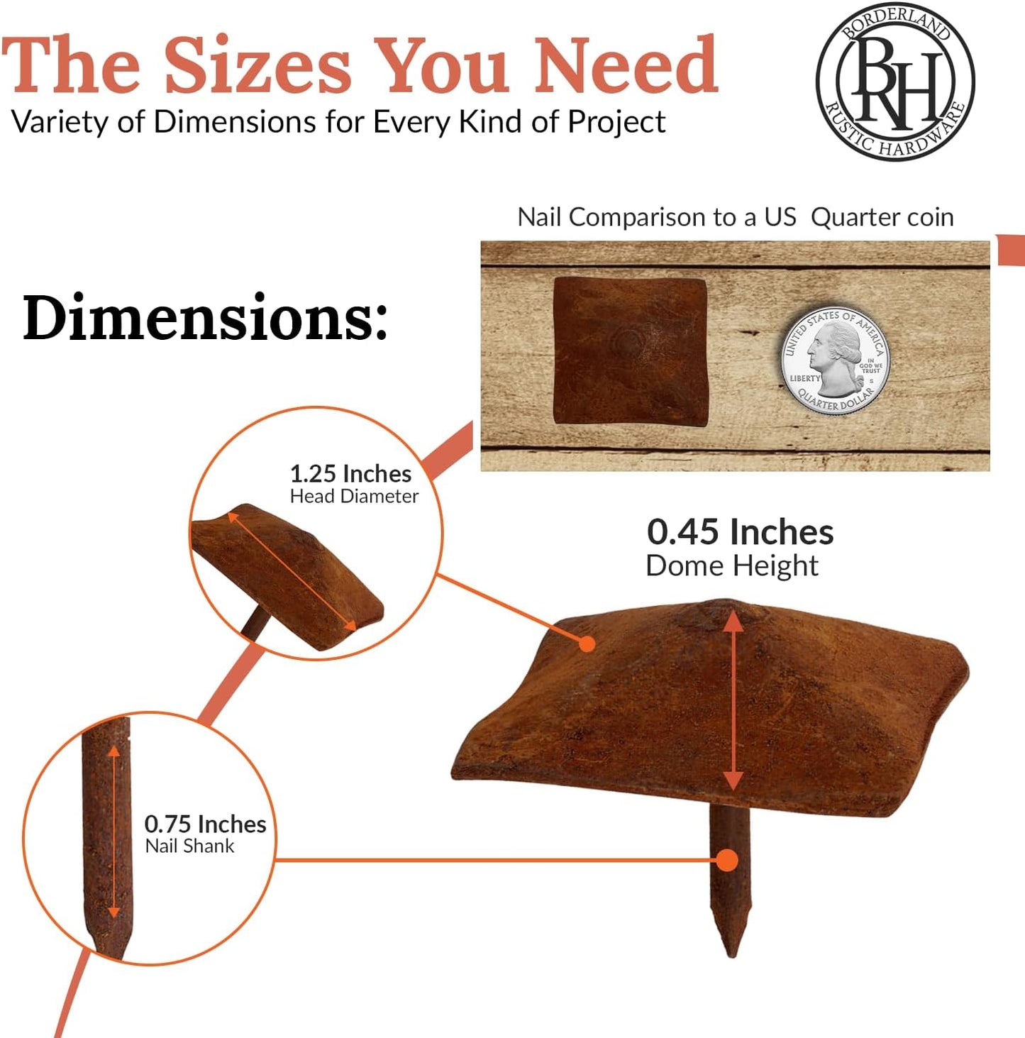 100 Pack 1.25" Square Head Iron Clavos Decorative Nails – Rusted – Handmade Rustic Square Fasteners for Farmhouse Shutters, Faux Wood, Barn Doors, Shutters, and Gates – Ornamental Wood Accent