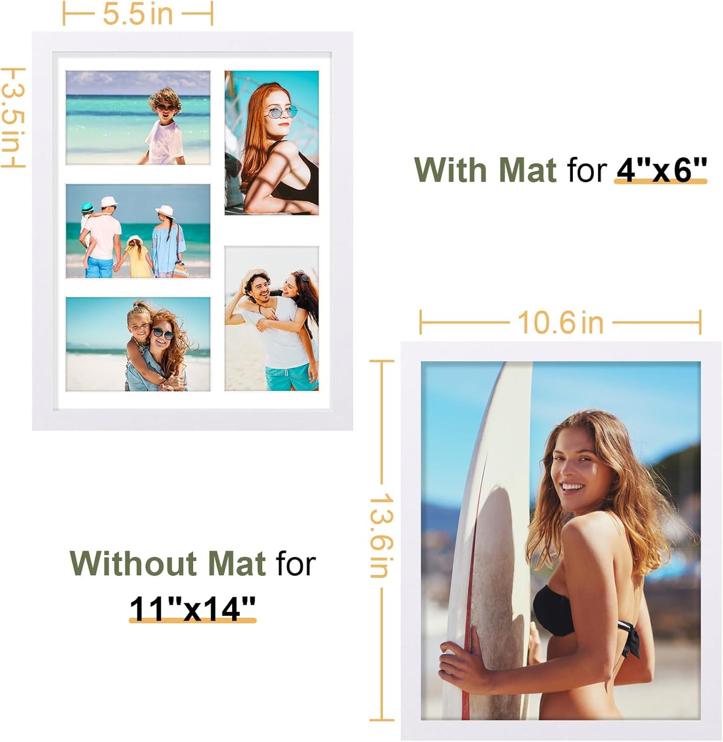 Vittanly 11x14 Collage Picture Frame, Displays 5Pcs 4x6 Pictures with Mat, Picture Frames Collage Wall Decor, White, 1 Pack