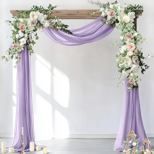 Socomi Wedding Arch Draping Fabric 3 Panels 29" x 19Ft Lavender Purple Sheer Chiffon Curtain Drapes 6 Yards for Wedding Ceremony Birthday Party Decoration